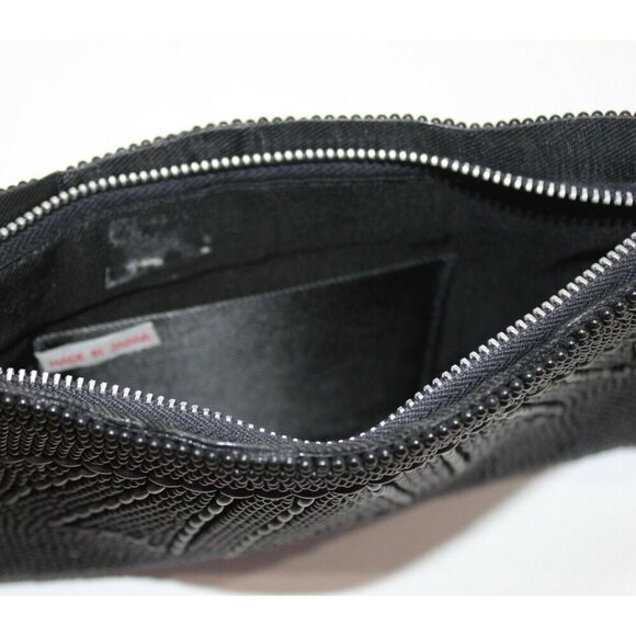 Black Beaded Evening Clutch Bag with Zipper Closure Interior Pocket Japan - Picture 3 of 3